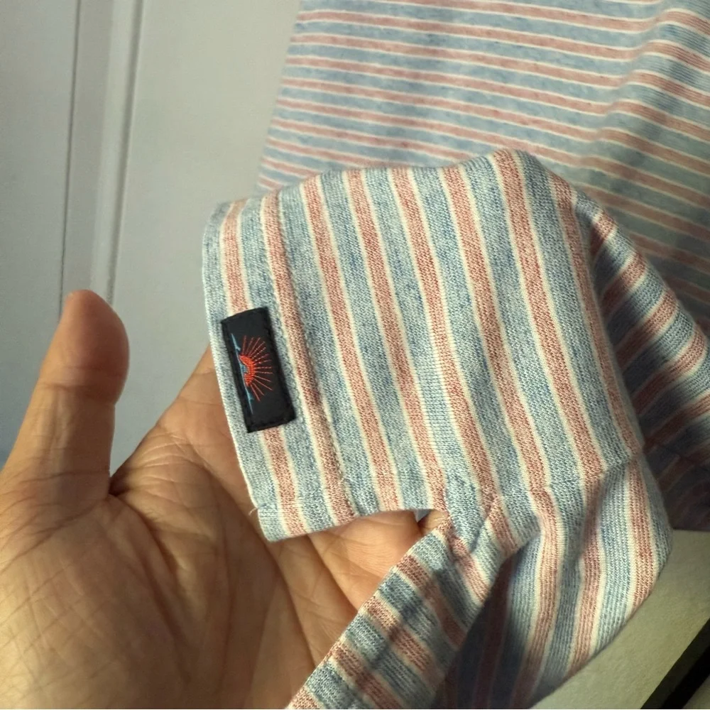 FAHERTY blue white red striped pima cotton modal polo short sleeve‎ shirt